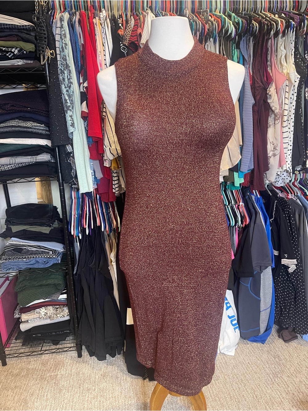 Forever 21 Metallic Chestnut Brown Sleeveless Midi Dress